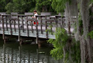 Karen Phillips’ grandson fishes at Sunshine Bass Pier. The pair love to visit the fish management area to read and catch fish like bass or tilapia. The boy returns every fish he catches.