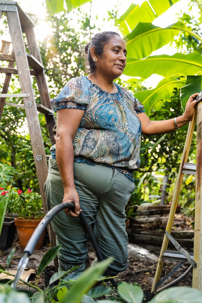 Antonia Rio's garden is her joy — and usually dinner, too. Every day, she navigates through a backyard thick with honeybees, native Mexican fruits and vegetables before picking what goes on her plate. She composts all of her organic waste to keep the plants strong. "Every meal includes an ingredient from the garden," Rios says. "No chemicals." (Justin Bright/WUFT News)