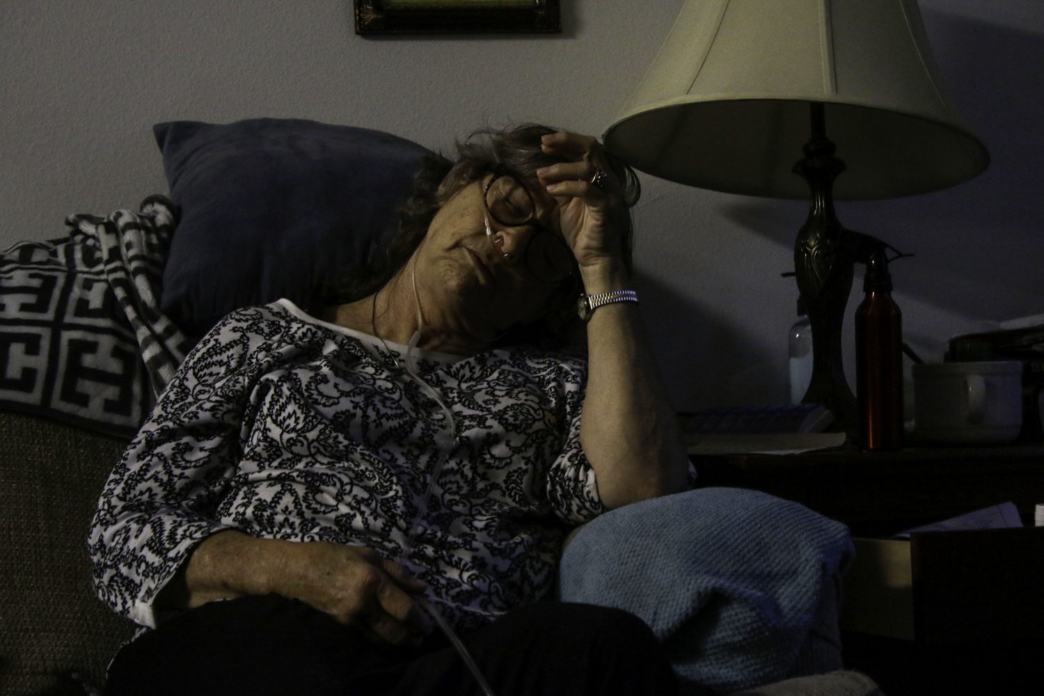 Carole rests her head a few minutes after CJ, her nurse from Haven Hospice, left from doing the weekly check-up. During the visit, Carole said there are days when she is tired of living but that all she has to do is pick up her dog or cat tand those feelings go away. Carole says that a lot of people don't like "talking death" and are uncomfortable with the topic. "Hospice doesn't mean death," she said. "To me it's life. Hospice is life."
