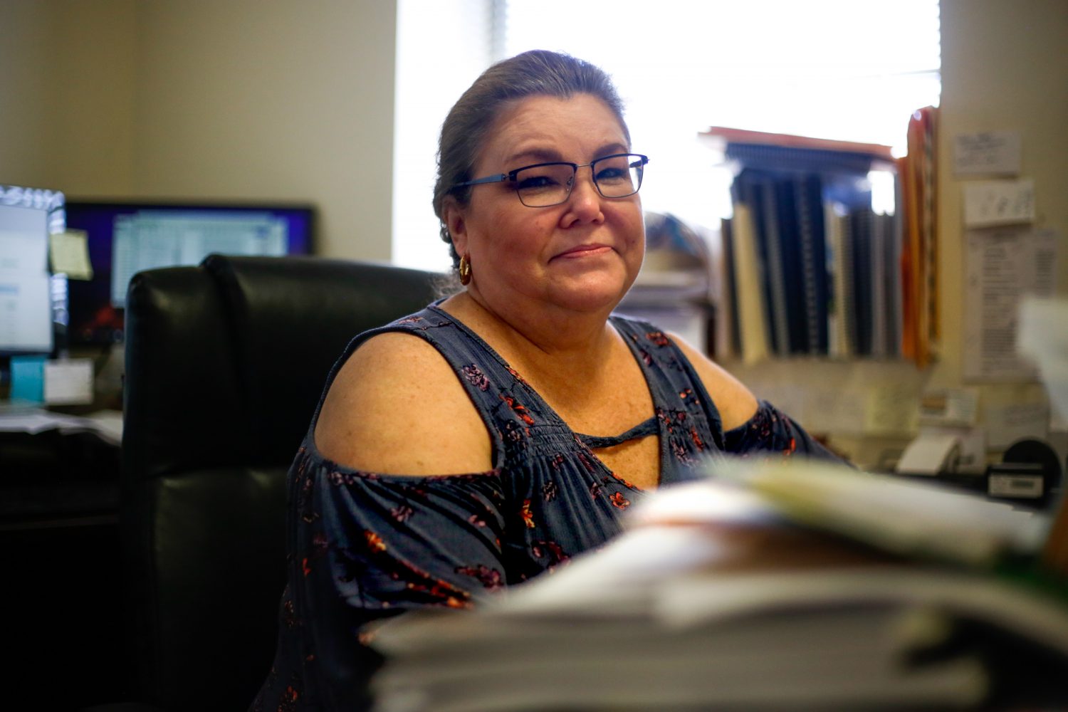 Kim Reams' meek demeanor belies her status as a whistleblower in the town. (Chris Day/WUFT News)